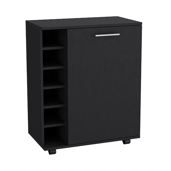 Tuhome Lafayette Bar Cabinet with 4-Bottle Rack. Upper Glass Holder and Dual Door Design-Black MLW9073 - main
